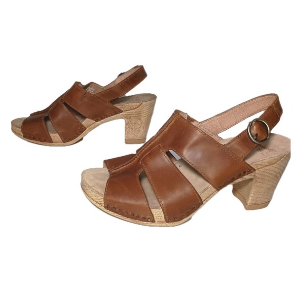Dansko Tatiana Tan Pull Up Leather Sandals Size 36 Comfort Heel Slingback - Picture 2 of 16